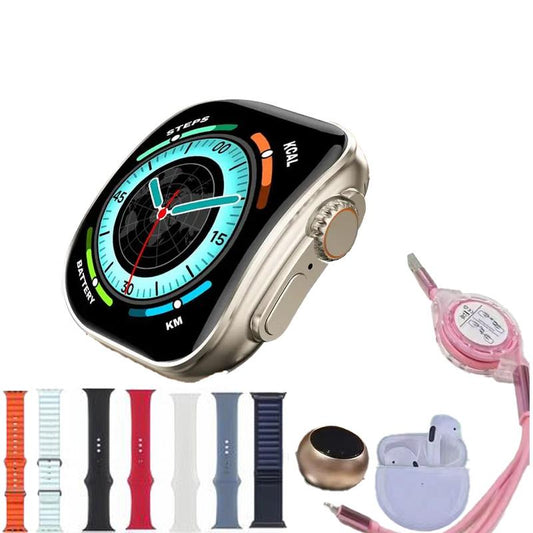 10-In-1 Smartwatch Set for Iphone Android Phone Sncludes Smart Watch Bluetooth Earphones Speaker 3-In-1Fastcharging Cable Adapter Audio Support Compact Portable Gift